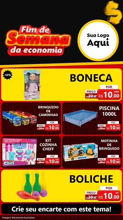 Modelo de TV para TV Vertical com o tema Fim de Semana da Economia para Brinquedos