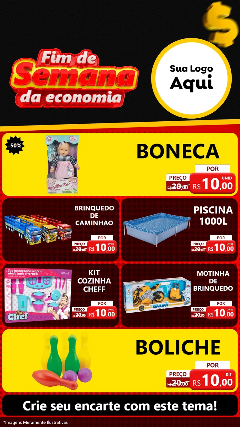 Modelo de TV para TV Vertical com o tema Fim de Semana da Economia para Brinquedos