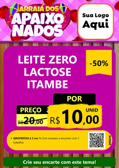 Modelo de Cartaz para Cartaz A4 Vertical com o tema Arraiá dos Apaixonados para Frios e Laticínios
