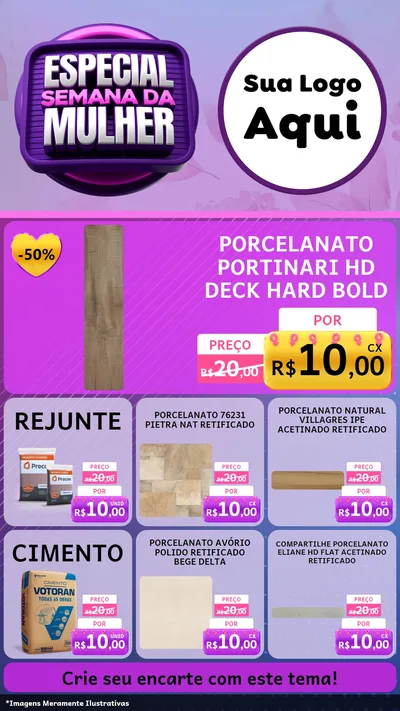 Modelo de Rede Social para Stories com o tema Especial Semana da Mulher para Pisos e revestimentos