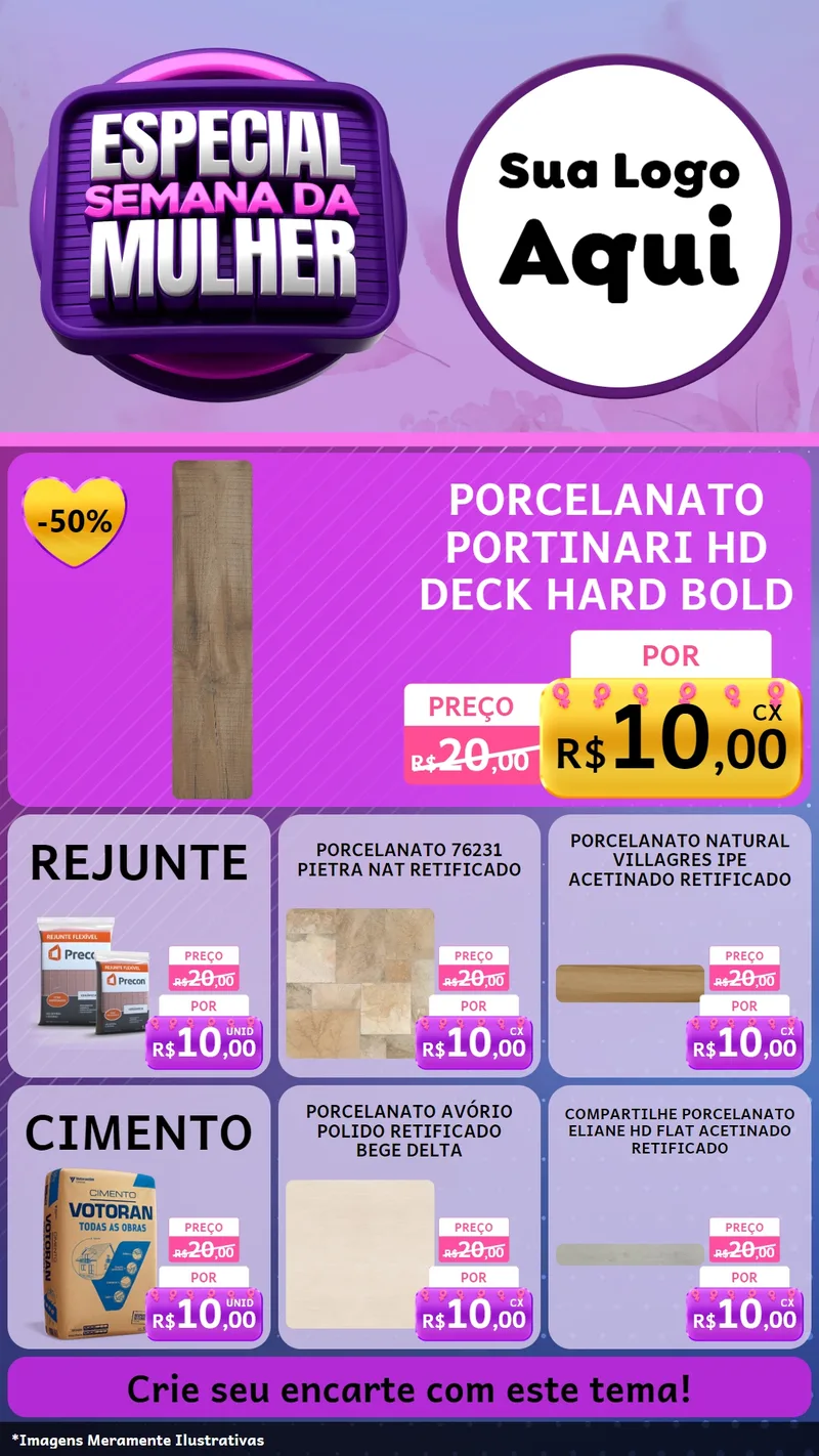 Modelo de Rede Social para Stories com o tema Especial Semana da Mulher para Pisos e revestimentos