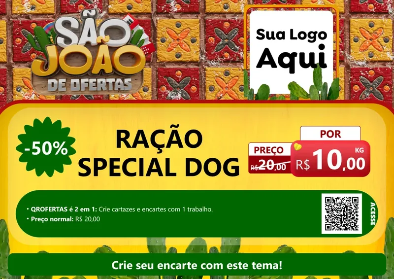 Modelo de Cartaz para Cartaz A4 Horizontal com o tema São João de Muitas Ofertas - Junina para Pet Shop
