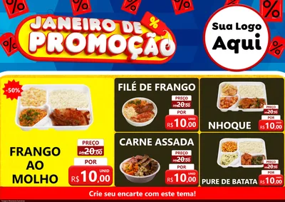 Modelo de Encarte para Encarte A4 Horizontal com o tema Janeiro de Promoção para Restaurante