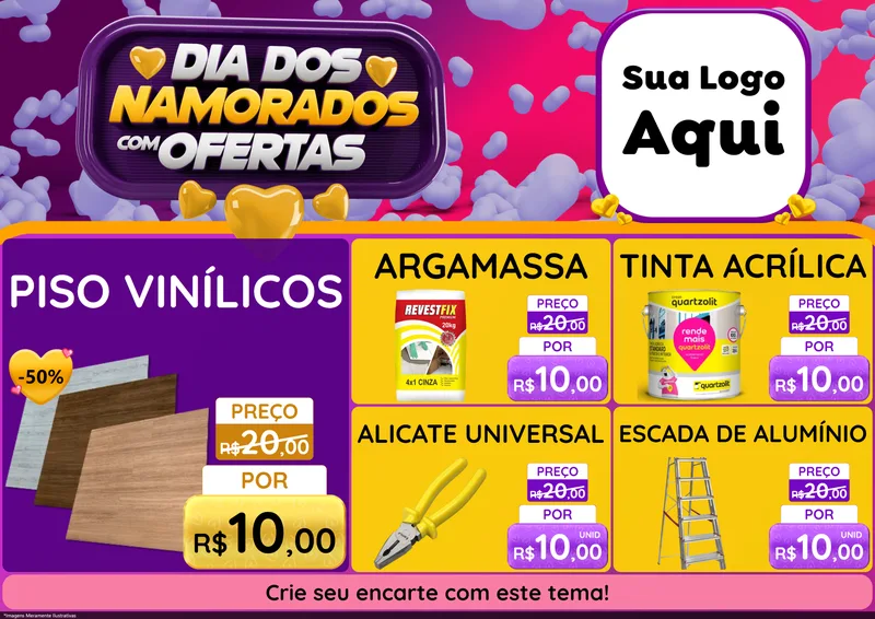 Modelo de Encarte para Encarte A4 Horizontal com o tema Dia Dos Namorados Com Ofertas para Material para Construção
