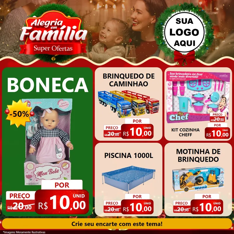 Modelo de Rede Social para Feed Facebook com o tema Alegria Em Família - Super Ofertas para Brinquedos