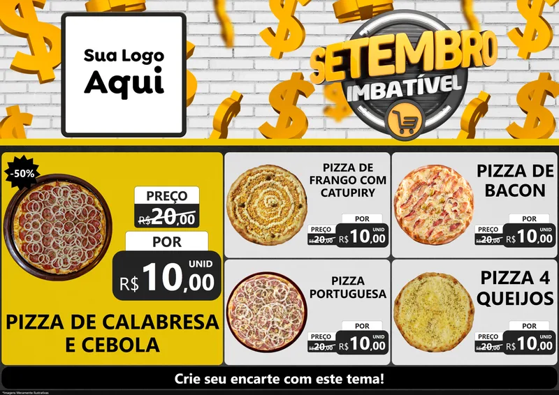 Modelo de Encarte para Encarte A4 Horizontal com o tema Setembro Imbatível para Pizzaria