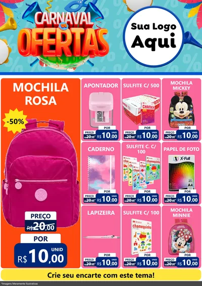 Modelo de Encarte para Encarte A4 Vertical com o tema Carnaval de Ofertas para Papelaria