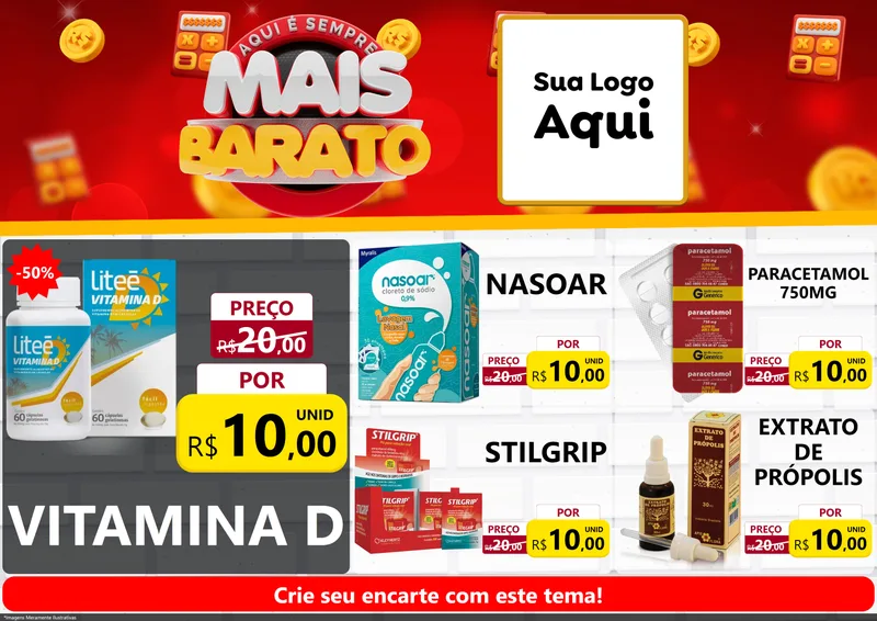Modelo de Encarte para Encarte A4 Horizontal com o tema Mais Barato para Farmácia