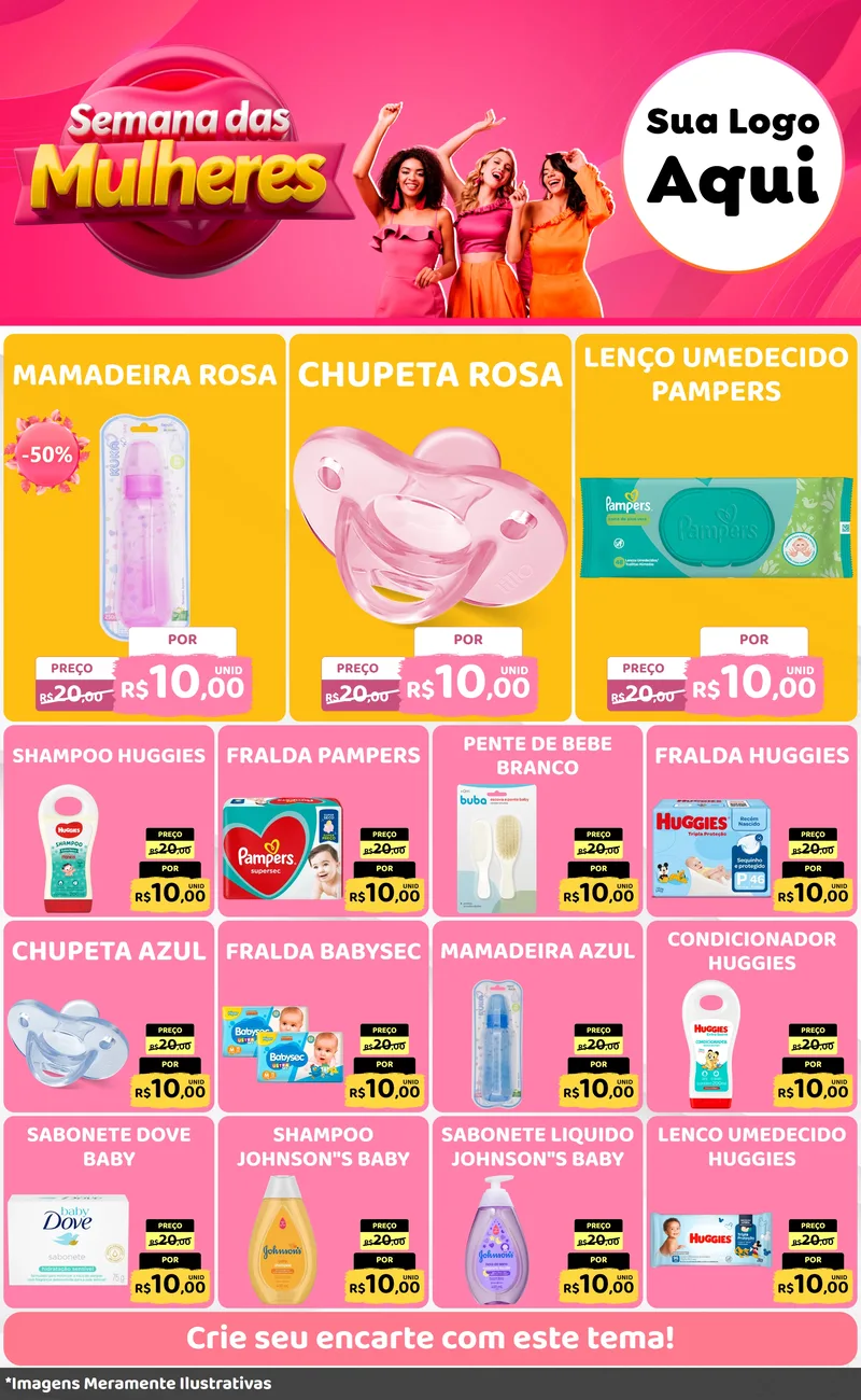 Modelo de Encarte para Encarte Grande com o tema Semana das Mulheres para Bebês