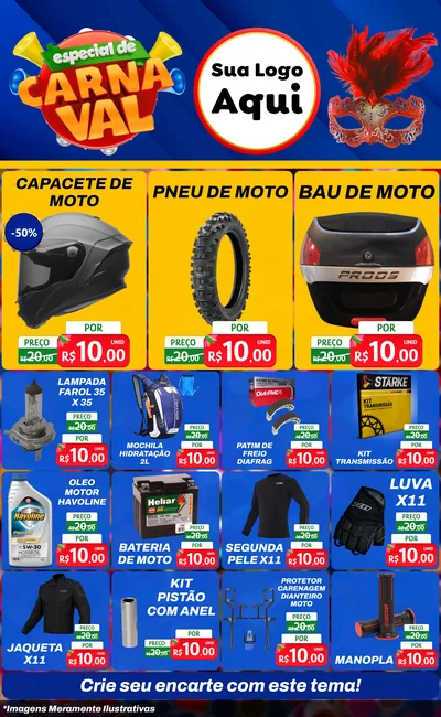Modelo de Encarte para Encarte Grande com o tema Especial de Carnaval para Moto peças
