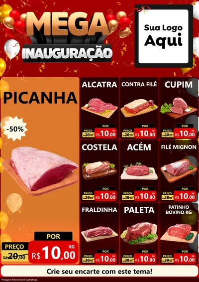 Modelo de Encarte para Encarte A4 Vertical com o tema Mega Inauguração para Açougue