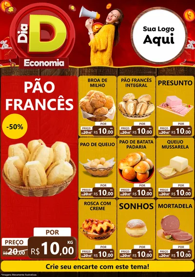 Modelo de Encarte para Encarte A4 Vertical com o tema Dia D Economia para Padaria
