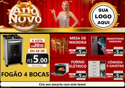 Modelo de Encarte para Encarte A4 Horizontal com o tema Super Ano Novo para Móveis e Eletro