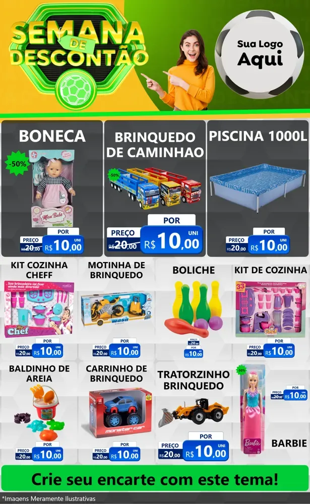 Modelo de Encarte para Encarte Grande com o tema Semana de Descontão - Copa para Brinquedos