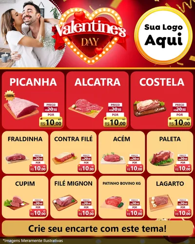 Modelo de Rede Social para Feed Instagram com o tema Valentine's Day para Açougue