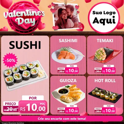 Modelo de Rede Social para Feed Facebook com o tema Valentine's Day para Comida japonesa
