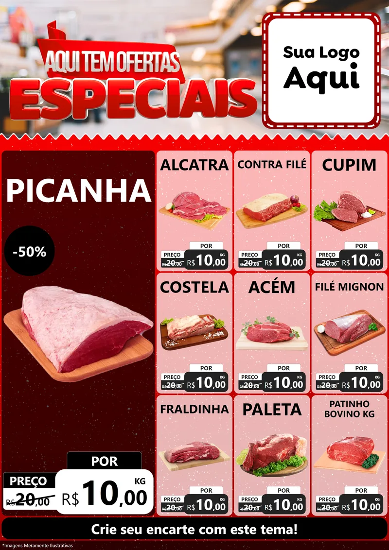 Modelo de Encarte para Encarte A4 Vertical com o tema Aqui Tem Ofertas Especiais para Açougue