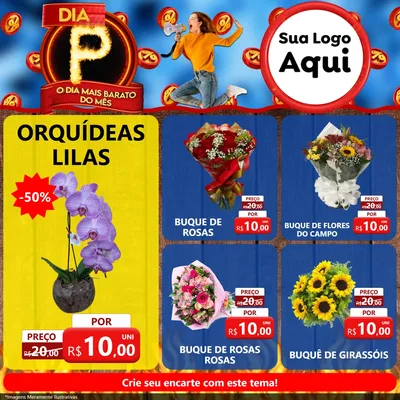 Modelo de Rede Social para Feed Facebook com o tema Dia P - O Dia Mais Barato Do Mês para Floricultura e jardim