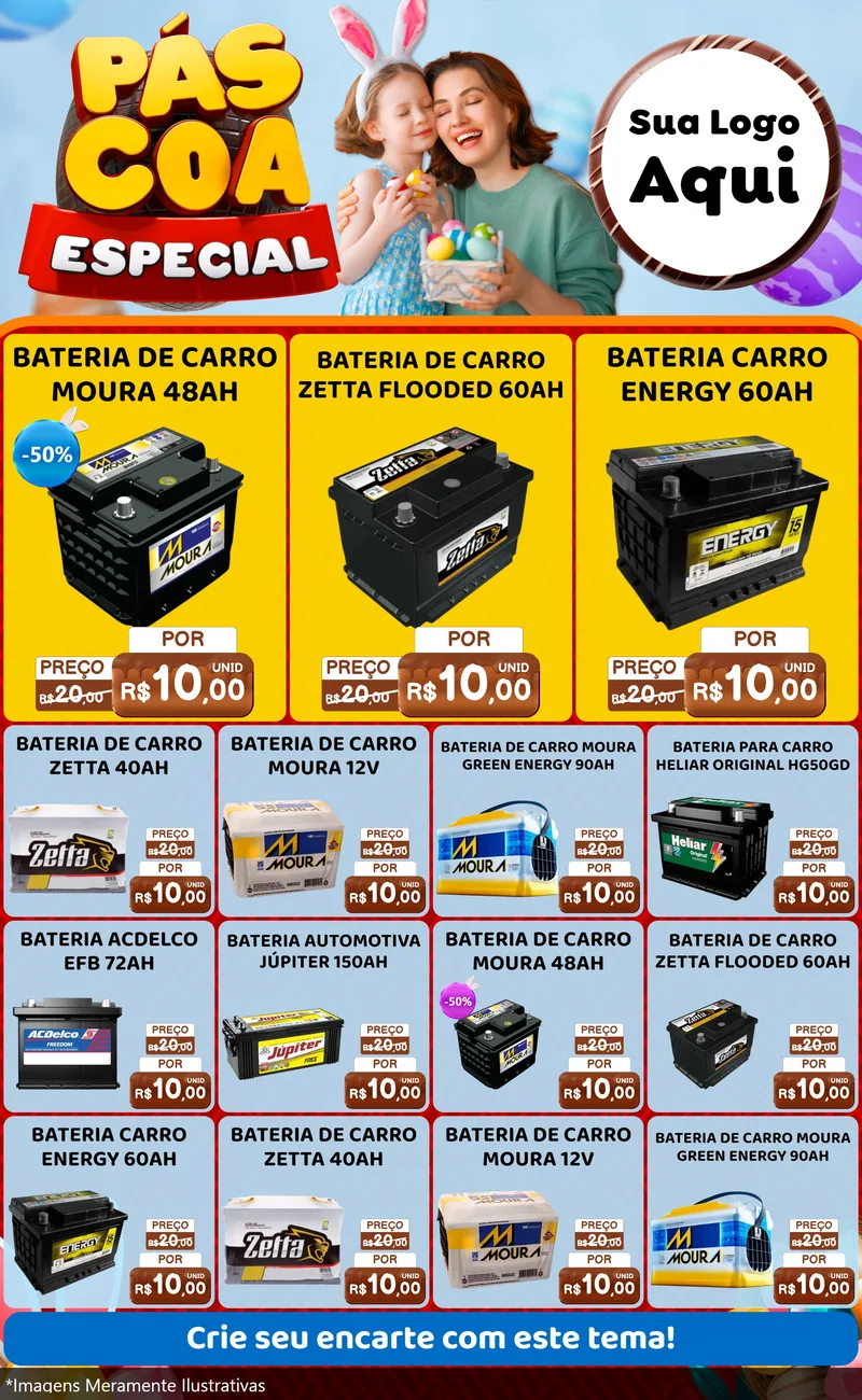 Modelo de Encarte para Encarte Grande com o tema Páscoa Especial para Baterias Elétricas