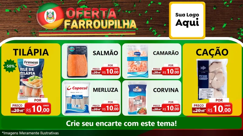 Modelo de TV para TV Horizontal com o tema Oferta Farroupilha para Peixaria