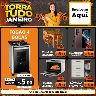 Modelo de Rede Social para Feed Facebook com o tema Torra Tudo Janeiro para Móveis e Eletro