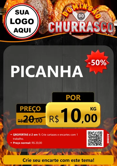 Modelo de Cartaz para Cartaz A4 Vertical com o tema Domingão do Churrasco para Açougue