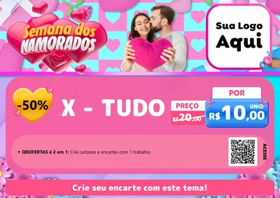 Modelo de Cartaz para Cartaz A4 Horizontal com o tema Semana dos Namorados para Hamburgueria