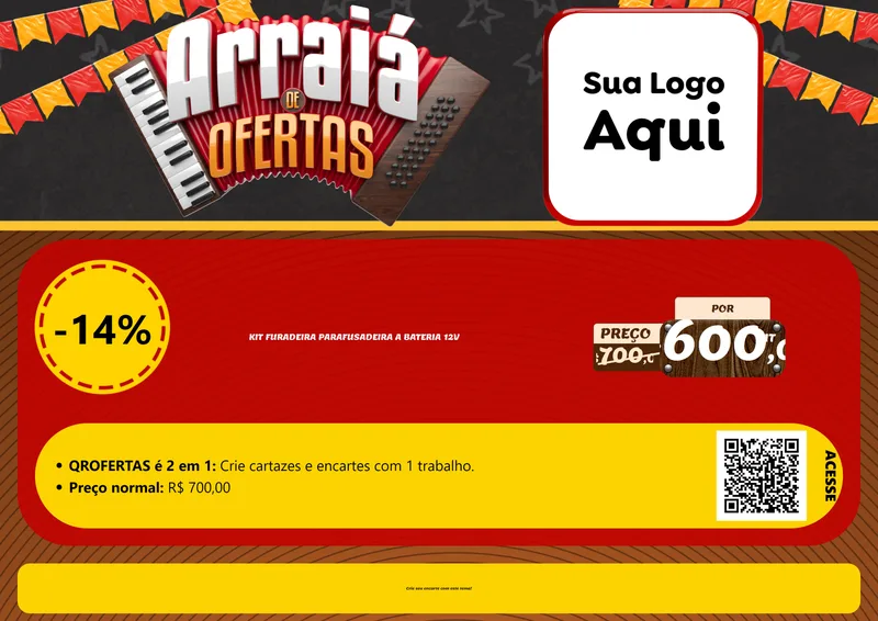 Modelo de Cartaz para Cartaz A4 Horizontal com o tema Arraiá de Ofertas - Junina para Maquinas e Ferramentas
