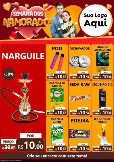 Modelo de Encarte para Encarte A4 Vertical com o tema Semana dos Namorados para Tabacaria