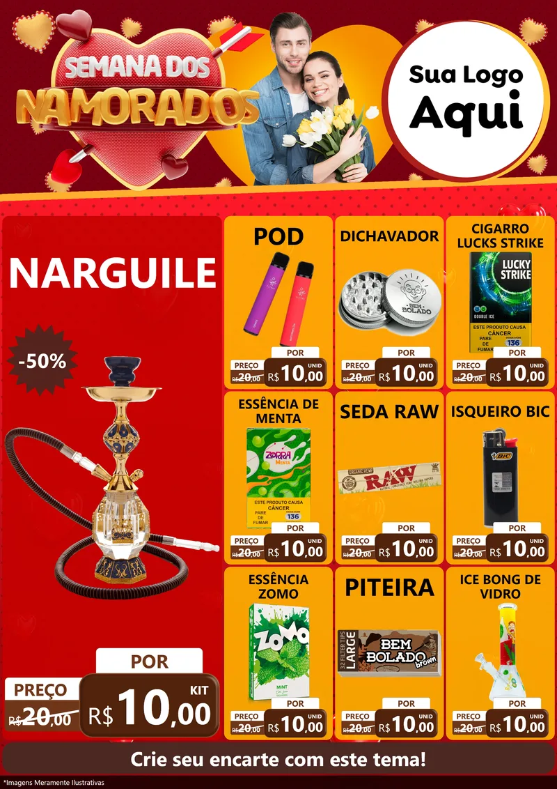 Modelo de Encarte para Encarte A4 Vertical com o tema Semana dos Namorados para Tabacaria