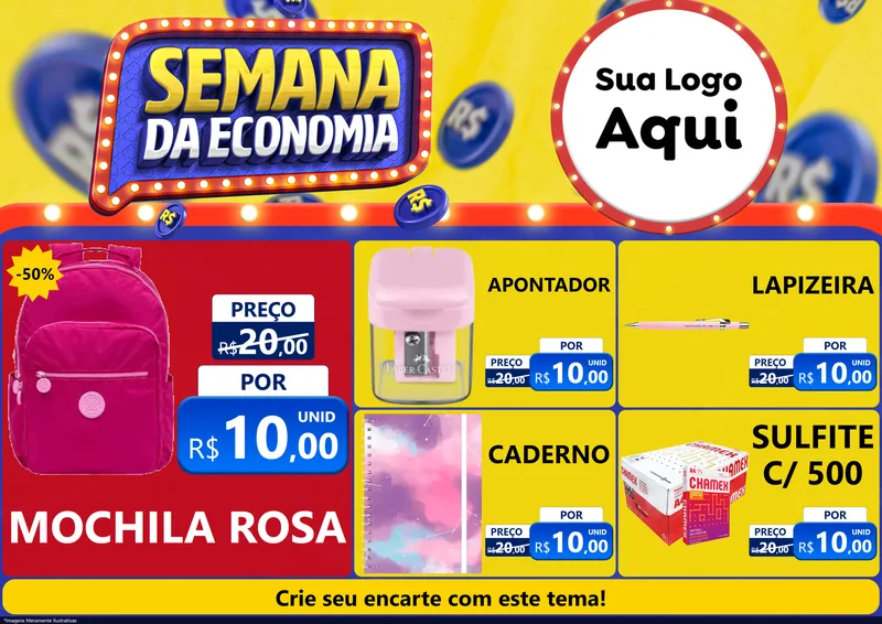 Modelo de Encarte para Encarte A4 Horizontal com o tema Semana da Economia para Papelaria