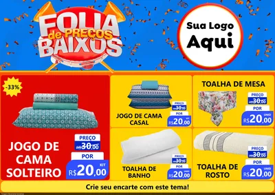 Modelo de Encarte para Encarte A4 Horizontal com o tema Folia de Preços Baixos para Cama, Mesa e Banho