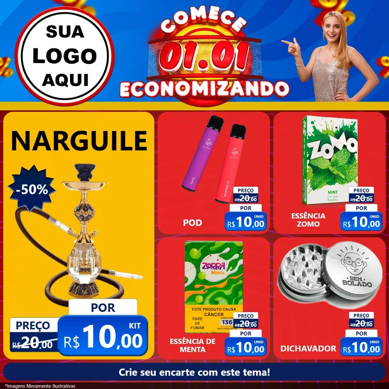 Modelo de Rede Social para Feed Facebook com o tema Comece 1º de Janeiro Economizando para Tabacaria