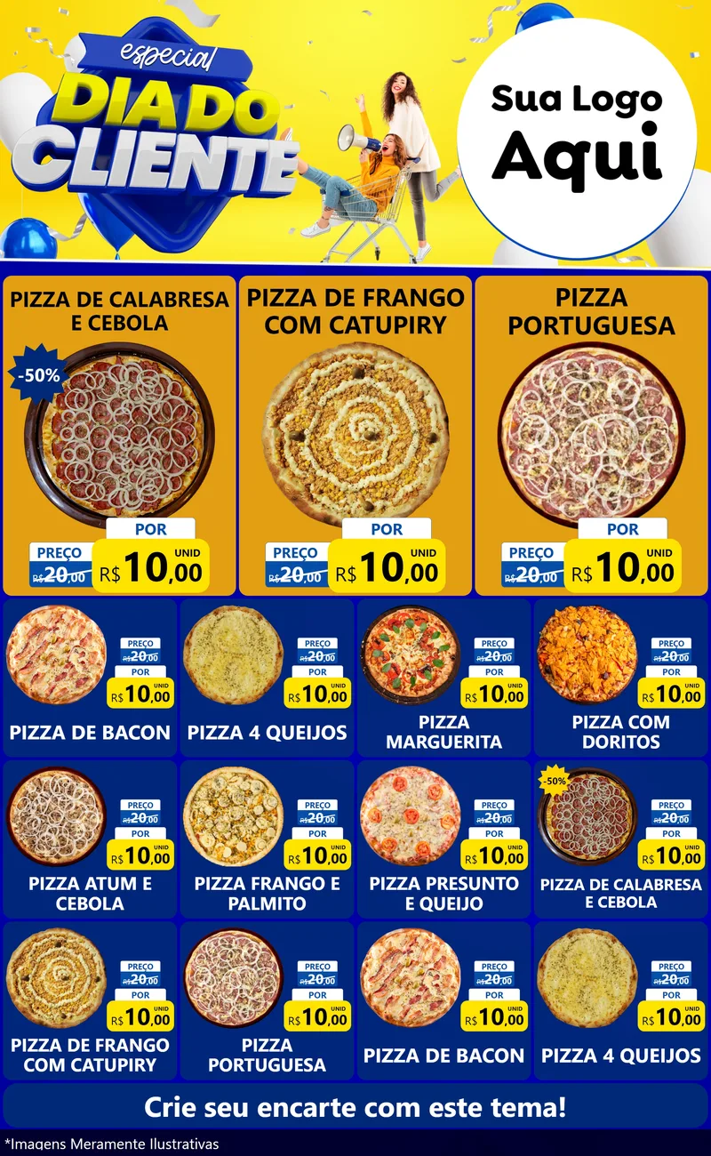 Modelo de Encarte para Encarte Grande com o tema Especial Dia do Cliente para Pizzaria