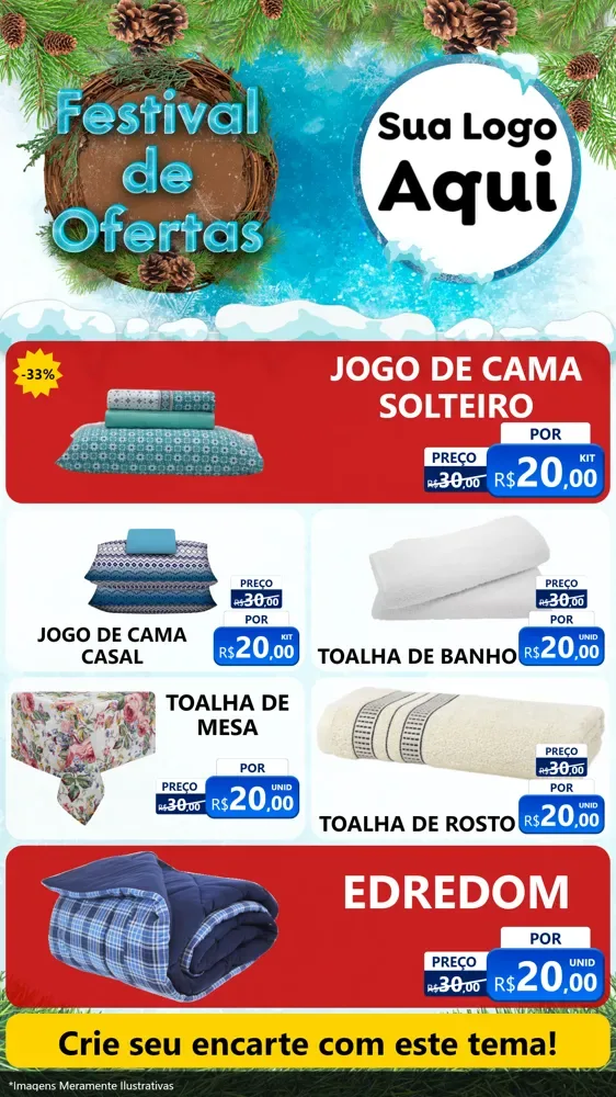 Modelo de TV para TV Vertical com o tema Festival de Ofertas - Inverno para Cama, Mesa e Banho