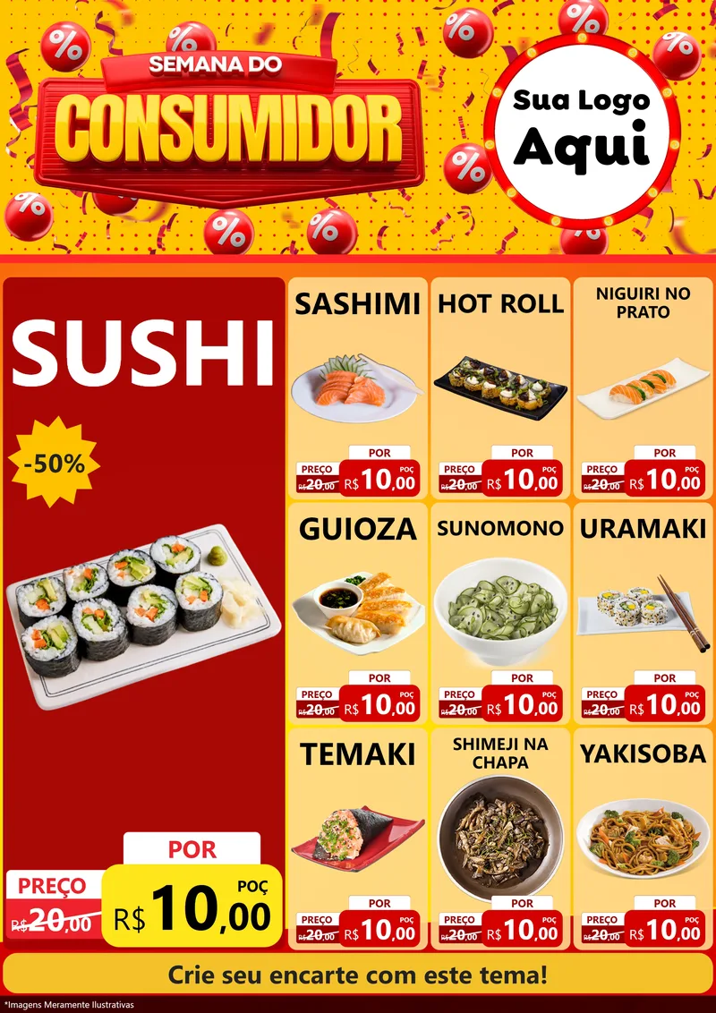 Modelo de Encarte para Encarte A4 Vertical com o tema Semana do Consumidor para Comida japonesa