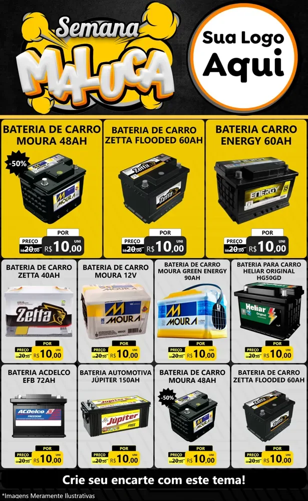 Modelo de Encarte para Encarte Grande com o tema Semana Maluca para Baterias Elétricas