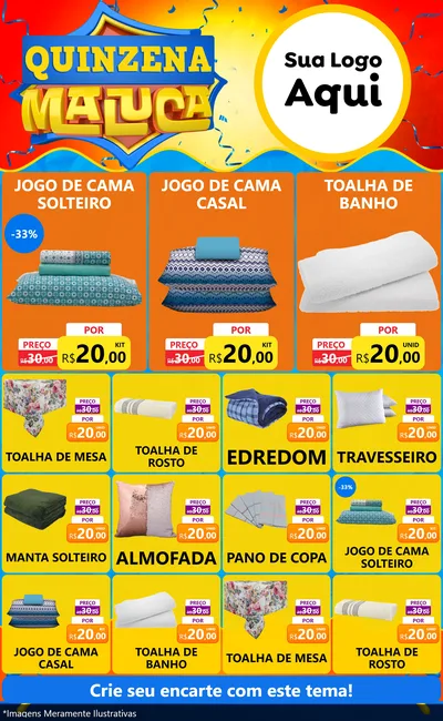 Modelo de Encarte para Encarte Grande com o tema Quinzena Maluca para Cama, Mesa e Banho