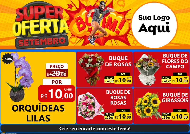 Modelo de Encarte para Encarte A4 Horizontal com o tema Super Oferta Setembro para Floricultura e jardim