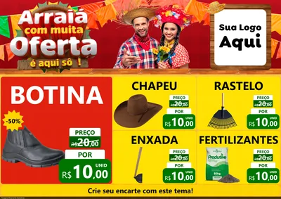 Modelo de Encarte para Encarte A4 Horizontal com o tema Arraiá Com Muita Oferta - É Aqui Sô! para Agropecuária