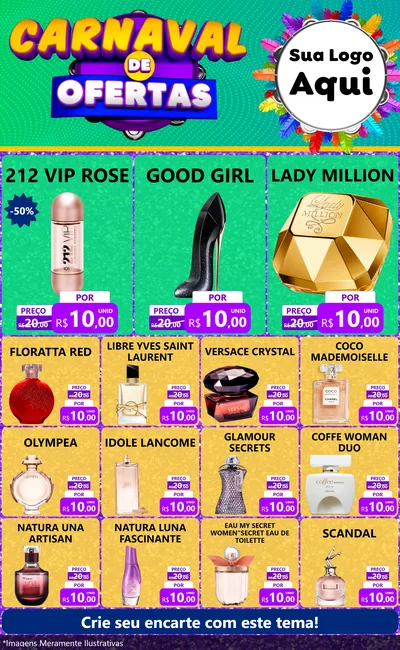 Modelo de Encarte para Encarte Grande com o tema Carnaval de Ofertas para Perfumes