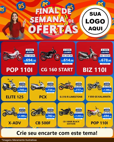 Modelo de Rede Social para Feed Instagram com o tema Final de Semana de Ofertas para Concessionaria de Motos