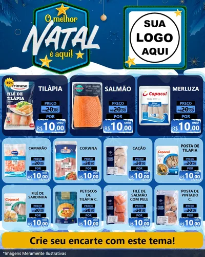 Modelo de Rede Social para Feed Instagram com o tema O Melhor Natal É Aqui! para Peixaria