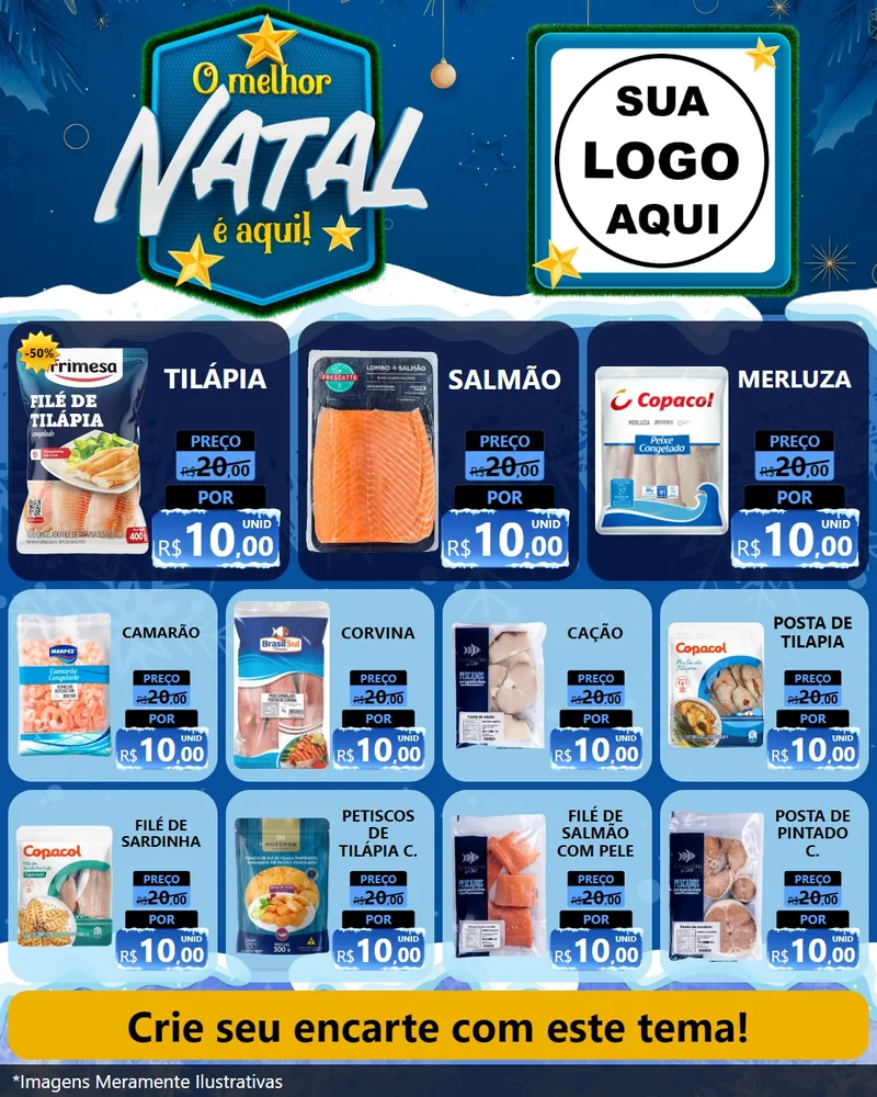Modelo de Rede Social para Feed Instagram com o tema O Melhor Natal É Aqui! para Peixaria