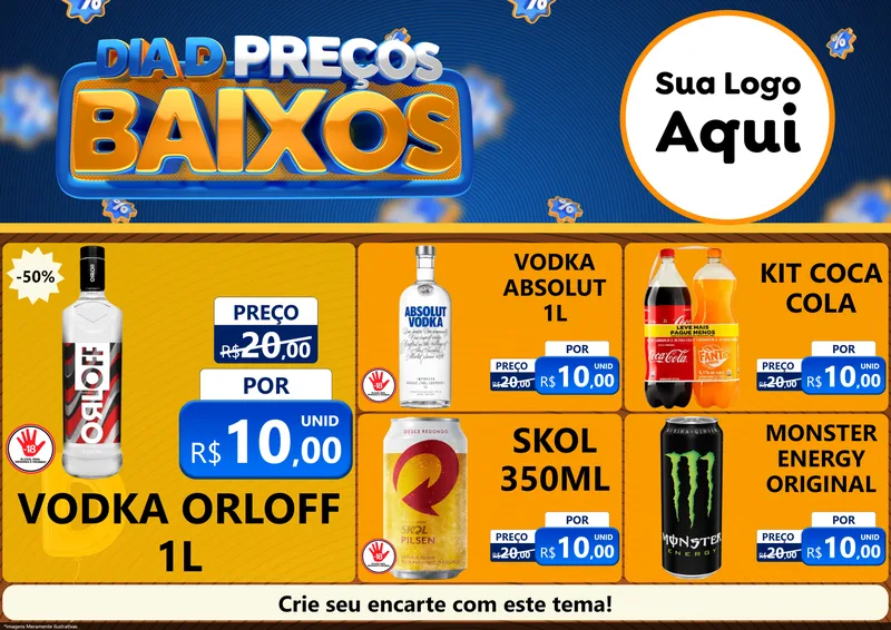 Modelo de Encarte para Encarte A4 Horizontal com o tema Dia D Preço Baixo para Distribuidora de bebidas