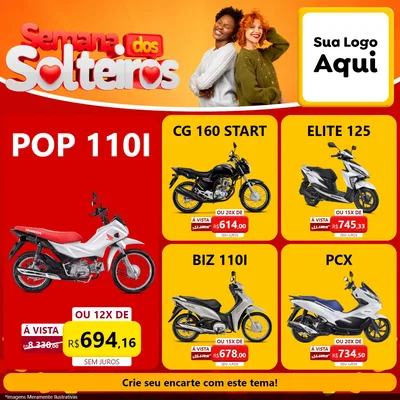 Modelo de Rede Social para Feed Facebook com o tema Semana dos Solteiros para Concessionaria de Motos
