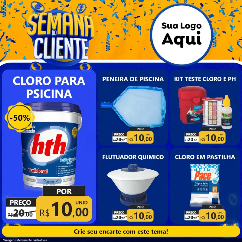 Modelo de Rede Social para Feed Facebook com o tema Semana do Cliente para Produtos para Piscina