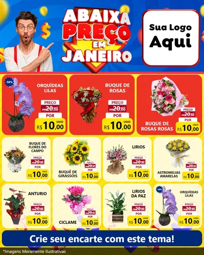 Modelo de Rede Social para Feed Instagram com o tema Abaixa Preço em Janeiro para Floricultura e jardim