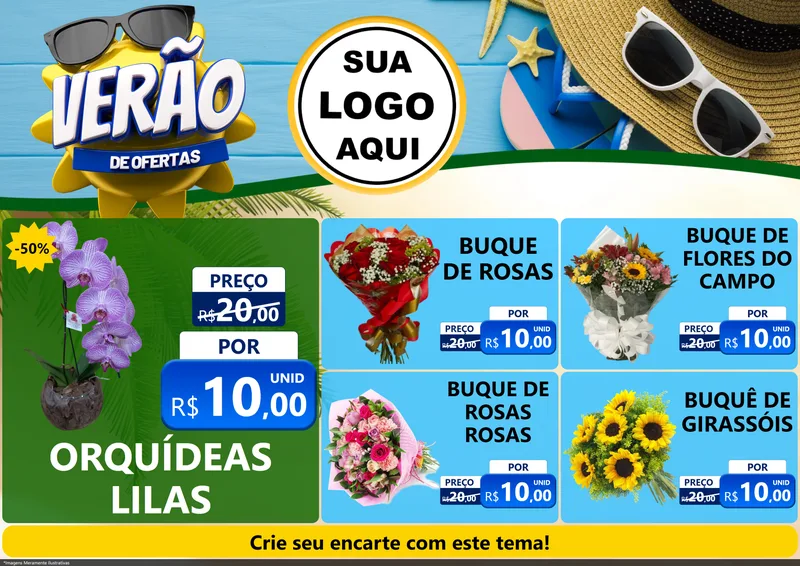 Modelo de Encarte para Encarte A4 Horizontal com o tema Verão de Ofertas para Floricultura e jardim