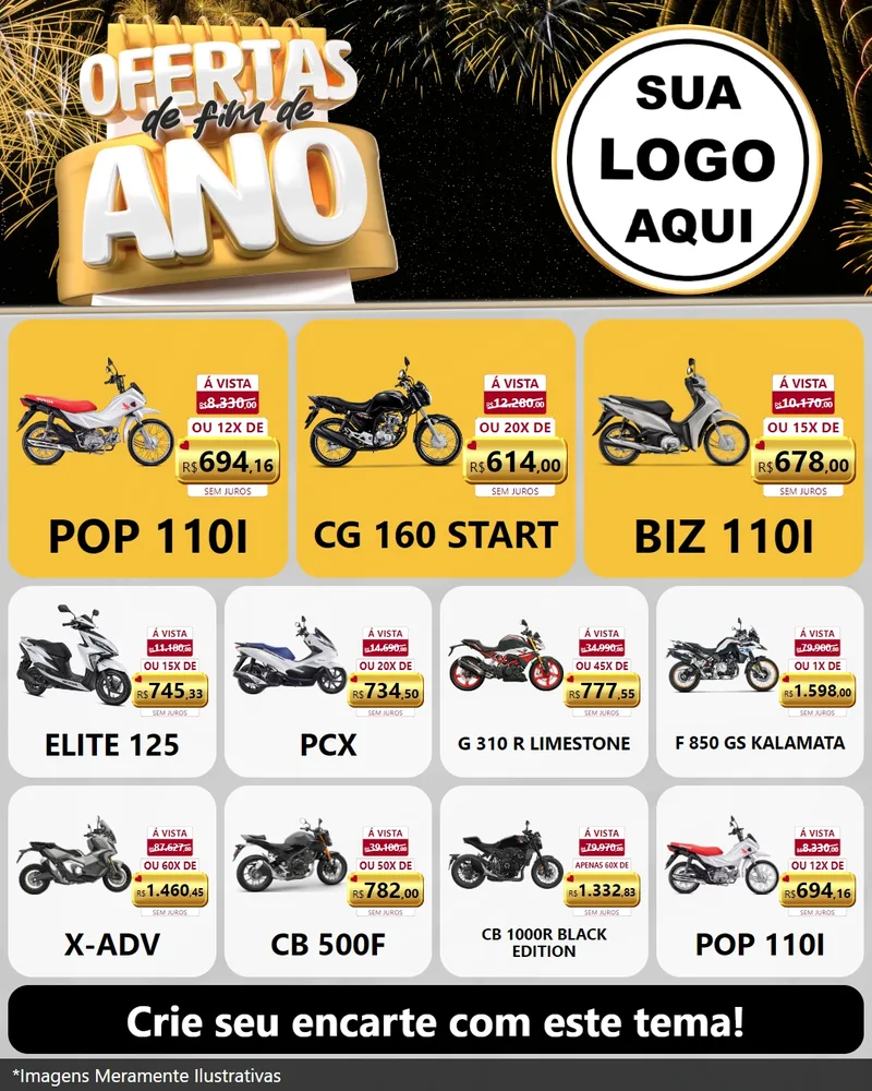 Modelo de Rede Social para Feed Instagram com o tema Ofertas de Fim de Ano para Concessionaria de Motos